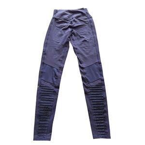 Alo Yoga Moto Leggings High Waisted Mesh Ribbed Purple Navy Blue Yoga Pants- S